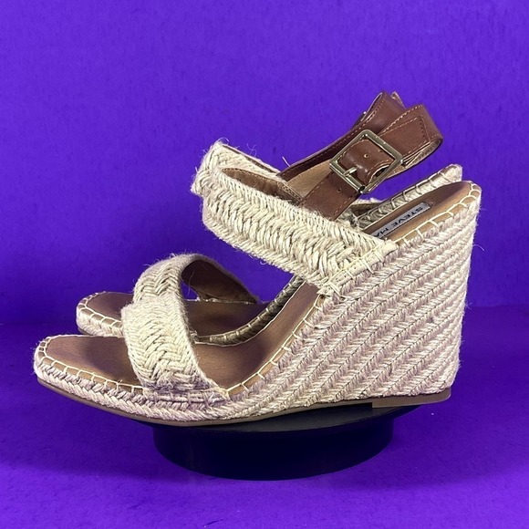 Steve Madden Women's Natural Raffia Uri Wedge‎ Sandals Shoe Size 10-NEW - Picture 3 of 10